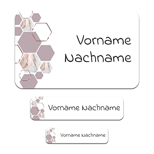 50 x personalisierte Namensaufkleber Sticker mit Wunschname Klebeetiketten zum Markieren Stifte Hefte mit Kinder Name Schule Kindergarten Aufkleber Set (05 Marmor) von Finest Folia