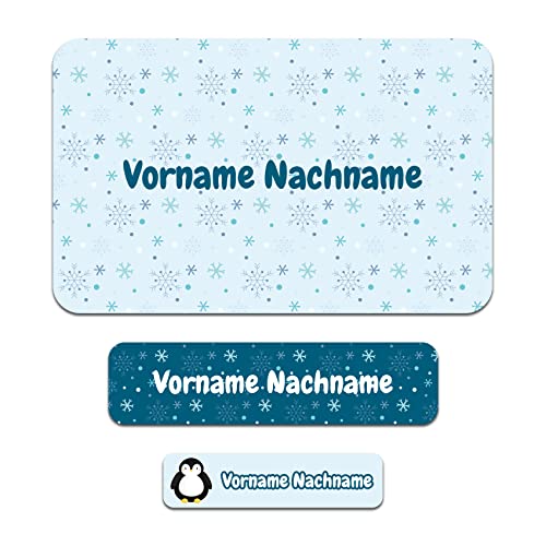 50 x personalisierte Namensaufkleber Sticker mit Wunschname Klebeetiketten zum Markieren Stifte Hefte mit Kinder Name Schule Kindergarten Aufkleber Set (22 Arktis) von Finest Folia