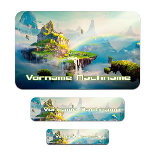 50 x personalisierte Namensaufkleber Sticker mit Wunschname Klebeetiketten zum Markieren Stifte Hefte mit Kinder Name Schule Kindergarten Aufkleber Set (28 Fantasy World) von Finest Folia