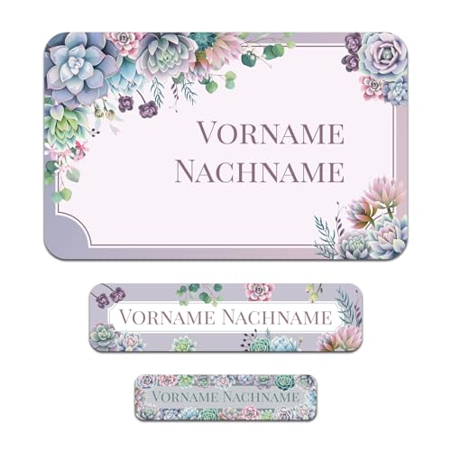 50 x personalisierte Namensaufkleber Sticker mit Wunschname Klebeetiketten zum Markieren Stifte Hefte mit Kinder Name Schule Kindergarten Aufkleber Set (41 Blumen) von Finest Folia