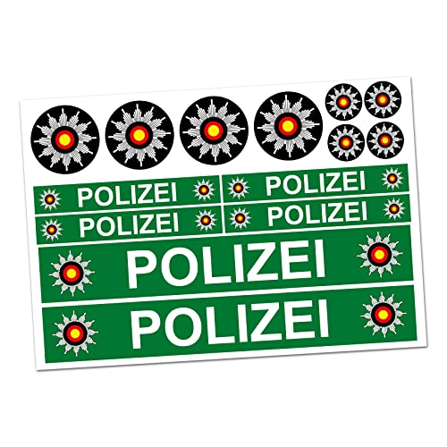 6 x Polizei Aufkleber Sticker für Auto Boot Caravan Bus Bike Fahrrad Dreirad Rutschauto Spielauto Modellbau Helm RC Car Plakette (R023 Grün) von Finest Folia