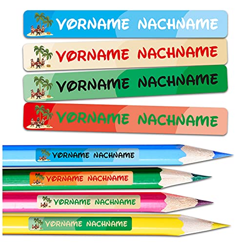 60 x Namensaufkleber Wunschname personalisiert je 4,5x0,6cm Aufkleber mit Kinder Name Beschriftung Schule Kindergarten Stifte Sticker (Nr. 02 Piraten, Für schmale Oberflächen) von Finest Folia