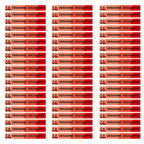 60 x Namensaufkleber Wunschname personalisiert je 4,5x0,6cm Aufkleber mit Kinder Name Beschriftung Schule Kindergarten Stifte Sticker (Nr. 07 Feuerwehr, Für schmale Oberflächen) von Finest Folia