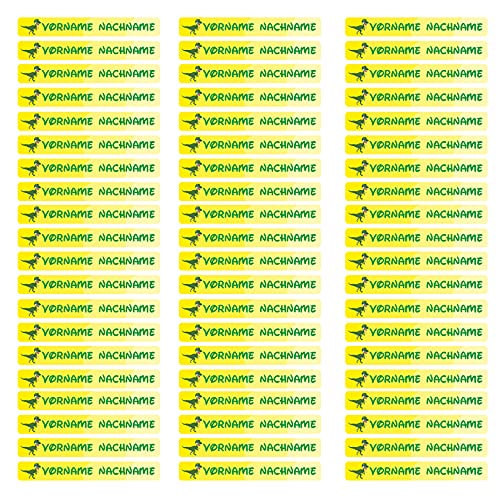 60 x Namensaufkleber Wunschname personalisiert je 4,5x0,6cm Aufkleber mit Kinder Name Beschriftung Schule Kindergarten Stifte Sticker (Nr. 18 Dino, Für schmale Oberflächen) von Finest Folia