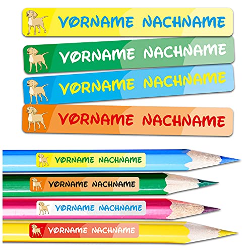 60 x Namensaufkleber Wunschname personalisiert je 4,5x0,6cm Aufkleber mit Kinder Name Beschriftung Schule Kindergarten Stifte Sticker (Nr. 20 Hund, Für schmale Oberflächen) von Finest Folia