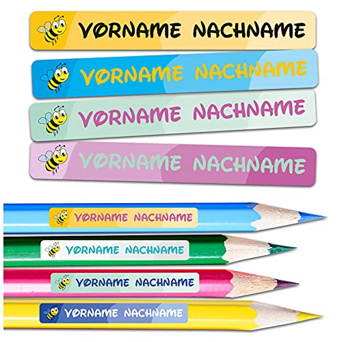 60 x Namensaufkleber Wunschname personalisiert je 4,5x0,6cm Aufkleber mit Kinder Name Beschriftung Schule Kindergarten Stifte Sticker (Nr. 26 Biene, Für schmale Oberflächen) von Finest Folia