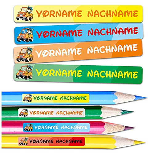 60 x Namensaufkleber Wunschname personalisiert je 4,5x0,6cm Aufkleber mit Kinder Name Beschriftung Schule Kindergarten Stifte Sticker (Nr. 34 Auto, Für schmale Oberflächen) von Finest Folia