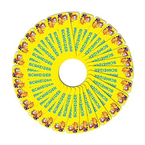 80 x Namensaufkleber Wunschname personalisiert je 3,5x1cm Aufkleber mit Kinder Name Beschriftung Schule Kindergarten Kleidung Sticker (Nr. 01 Bagger, Für Textilien) von Finest Folia