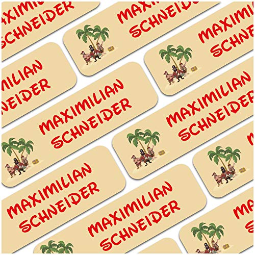 80 x Namensaufkleber Wunschname personalisiert je 3,5x1cm Aufkleber mit Kinder Name Beschriftung Schule Kindergarten Kleidung Sticker (Nr. 02 Piraten, Für Textilien) von Finest Folia