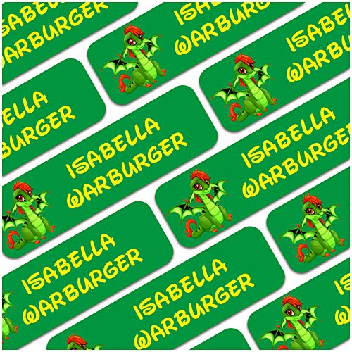 80 x Namensaufkleber Wunschname personalisiert je 3,5x1cm Aufkleber mit Kinder Name Beschriftung Schule Kindergarten Kleidung Sticker (Nr. 04 Drache, Für Textilien) von Finest Folia