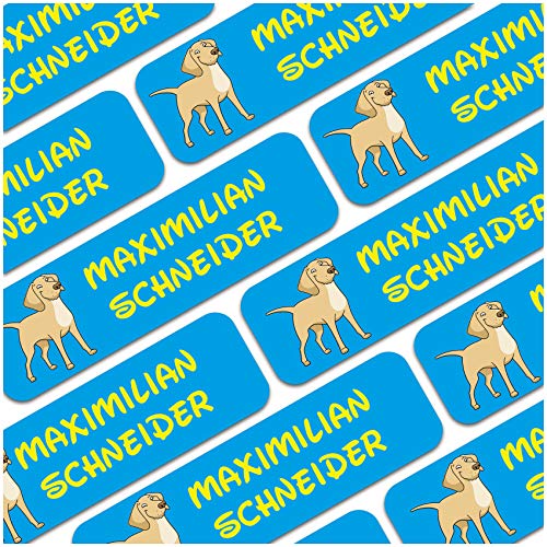 80 x Namensaufkleber Wunschname personalisiert je 3,5x1cm Aufkleber mit Kinder Name Beschriftung Schule Kindergarten Kleidung Sticker (Nr. 20 Hund, Für Textilien) von Finest Folia