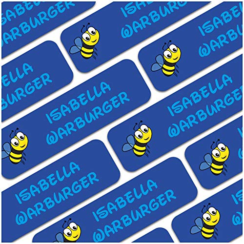 80 x Namensaufkleber Wunschname personalisiert je 3,5x1cm Aufkleber mit Kinder Name Beschriftung Schule Kindergarten Kleidung Sticker (Nr. 26 Biene, Für Textilien) von Finest Folia