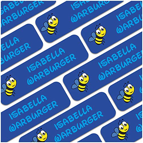 80 x Namensaufkleber Wunschname personalisiert je 3,5x1cm Aufkleber mit Kinder Name Beschriftung Schule Kindergarten Kleidung Sticker (Nr. 26 Biene, Für feste Oberflächen) von Finest Folia