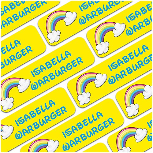 80 x Namensaufkleber Wunschname personalisiert je 3,5x1cm Aufkleber mit Kinder Name Beschriftung Schule Kindergarten Kleidung Sticker (Nr. 29 Regenbogen, Für Textilien) von Finest Folia