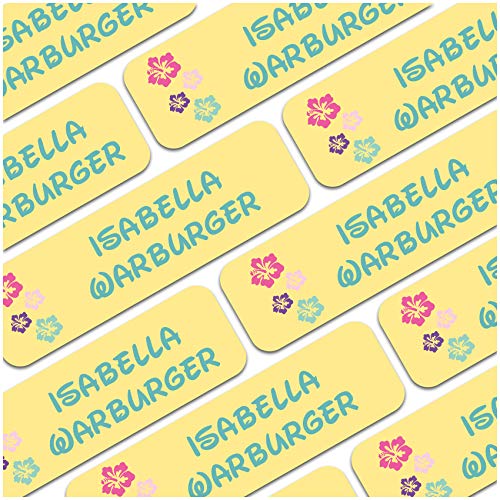 80 x Namensaufkleber Wunschname personalisiert je 3,5x1cm Aufkleber mit Kinder Name Beschriftung Schule Kindergarten Kleidung Sticker (Nr. 31 Hibiskus, Für feste Oberflächen) von Finest Folia