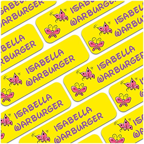 80 x Namensaufkleber Wunschname personalisiert je 3,5x1cm Aufkleber mit Kinder Name Beschriftung Schule Kindergarten Kleidung Sticker (Nr. 33 Schmetterling, Für Textilien) von Finest Folia