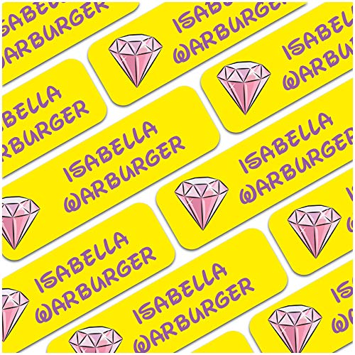 80 x Namensaufkleber Wunschname personalisiert je 3,5x1cm Aufkleber mit Kinder Name Beschriftung Schule Kindergarten Kleidung Sticker (Nr. 40 Diamant, Für Textilien) von Finest Folia