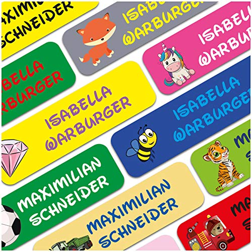 80 x Namensaufkleber Wunschname personalisiert je 3,5x1cm Aufkleber mit Kinder Name Beschriftung Schule Kindergarten Kleidung Sticker (Nr. 41 Komplett Set, Für Textilien) von Finest Folia