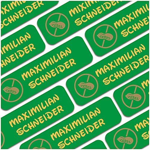 80 x Namensaufkleber Wunschname personalisiert je 3,5x1cm Aufkleber mit Kinder Name Beschriftung Schule Kindergarten Kleidung Sticker (Nr. 48 Nuss Allergie, Für feste Oberflächen) von Finest Folia