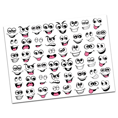48 lustige Mund und Augen Aufkleber 28 x 21 cm witzige Sticker für Kinder basteln Deko Geschenke Scrapbooking schwarz weiß DIY selbstklebend R185 (1 Bogen) von Finest Folia