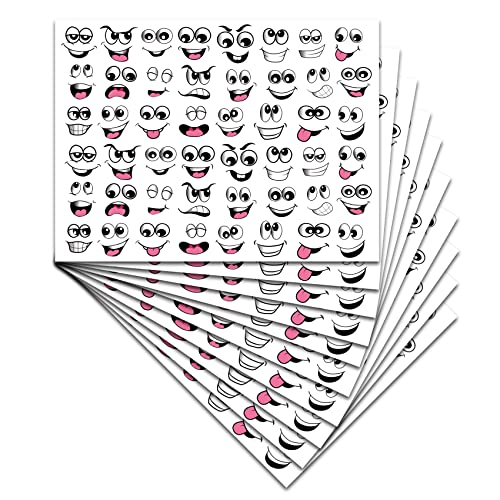 480 lustige Mund und Augen Aufkleber 28 x 21 cm witzige Sticker für Kinder basteln Deko Geschenke Scrapbooking schwarz weiß DIY selbstklebend R185 (10 Bögen) von Finest Folia