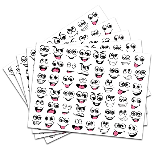 240 lustige Mund und Augen Aufkleber 28 x 21 cm witzige Sticker für Kinder basteln Deko Geschenke Scrapbooking schwarz weiß DIY selbstklebend R185 (5 Bögen) von Finest Folia