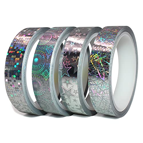 Finest Folia 4 Rollen x 10 Meter Glitzer Hologramm Zierstreifen Set Basteln DIY Tapeart Washi tape Klebeband für Auto Motorrad Boot Modellbau Deko Streifen selbstklebend (5 mm) von Finest Folia