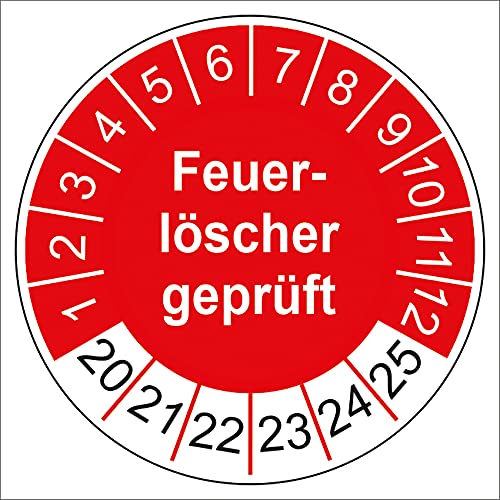 Prüfplaketten Feuerlöscher geprüft 2020-2025 Prüfetikett Aufkleber Folie selbstklebend UVV 30mm rot R005 (10) von Finest Folia