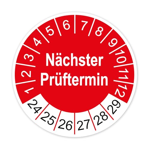 Prüfplaketten Feuerlöscher nächster Prüftermin 2024-2029 Prüfetikett Aufkleber Folie selbstklebend UVV 30mm rot R005 (20) von Finest Folia