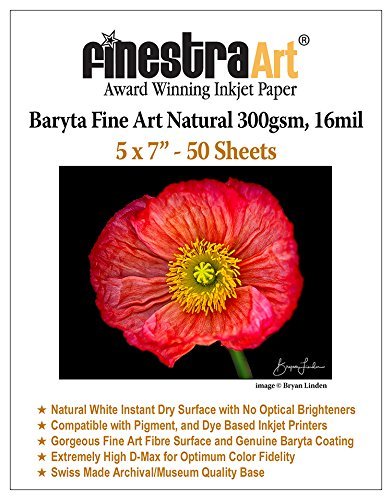 5 x 7 Baryta seidenglänzender Fine Art Natural Inkjet Papier 300 g/qm, 50 Blatt 5 x 7 Baryta seidenglänzender Fine Art Natural Inkjet Papier 300 g/qm, 50 Blatt von Finestra Art
