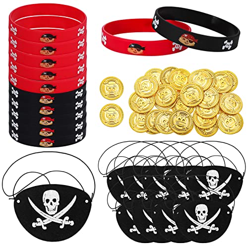 52 Stück Piraten Kindergeburtstag Deko,Piraten Silikonarmband Pirate Eye Patches Piraten Münzen Piraten Accessoires für Piraten Kindergeburtstag Kostüm von Fingertoys