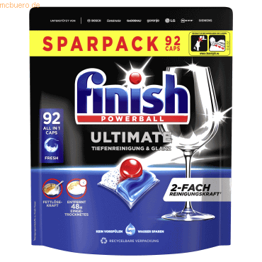 Finish Spülmaschinentabs Ultimate All in 1 Regular 3283137 92 Stück von Finish