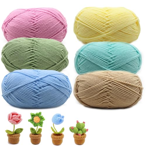 Häkelgarn, 50g Handstrickgarn Baumwollgarn, 6 Stück Hand Knitting Yarn Set, Milchbaumwollgarn, Garn zum Häkeln, für Häkeln und Kunsthandwerk, 6 Farben Häkelgarn, 50g Handstrickgarn Baumwollgarn, 6 Stück Hand Knitting Yarn Set, Milchbaumwollgarn, Garn zum Häkeln, für Häkeln und Kunsthandwerk, 6 Farben von Finkow