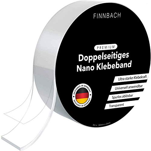 Finnbach Premium Nano Tape [3 Mtr] Doppelseitiges Klebeband | Nanotape doppelseitig Extra Stark transparent | Kleber spurlos ablösbar und wiederverwendbar | waschbar und rutschfest von Finnbach