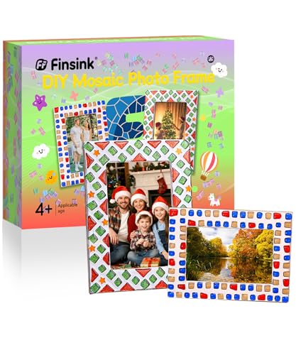Finsink Mosaik Bastelset Kinder 2 Set bilderrahmen mosaik basteln 20x15cm DIY Holz Mosaik bastelset set, Mosaiksteine zum basteln set Geburtstagsgeschenke für Kinder Mädchen 5,6,8,10,11,12 Jahren von Finsink