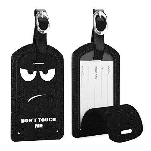 [2 Stück] Fintie Kofferanhänger aus Kunstleder, Gepäckanhänger ID Etikett mit Adressschild Namenschild für Reisetasche Koffer, Don't Touch von FINTIE