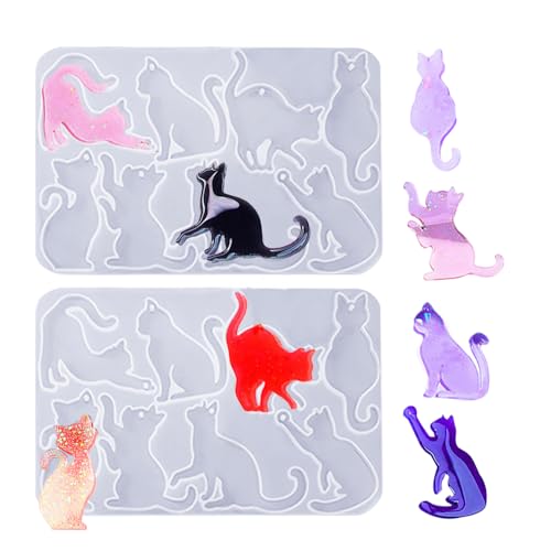 Finyoffiy Katze Epoxidharz Formen Reh Silikonform Tierform Silikonform DIY Ohrringe,Schlüsselanhänger Anhänger Basteln Haus Dekoration (3pcs cat earring mold) von Finyoffiy