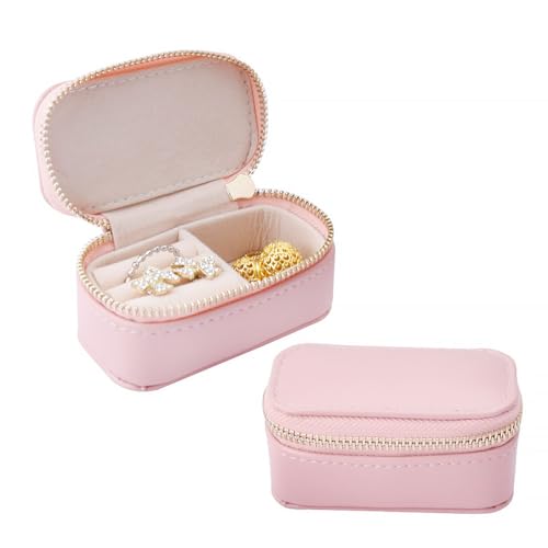 Finyoffiy Schmuckkästchen Reise Mini Ring Aufbewahrungsbox PU-Reise-Schmuckschatulle Damen Schmuckkoffer für Ringe,Ohrringe,Halskette,Armbanduhr (Rosa) von Finyoffiy