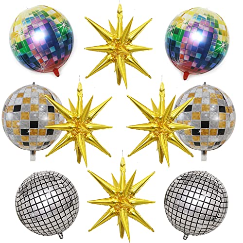 10 Stück Discokugel-Luftballons Metallische Sternballons goldene Explosionsstern-Folienballons, 4D-große Disco-Luftballons, Partyzubehör für 70er-Jahre, 80er-Jahre, Geburtstagsdekorationen von Finypa