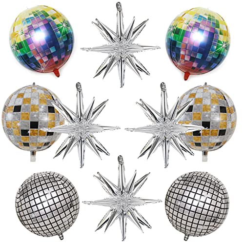 10 Stück Discokugel-Luftballons Metallische Sternballons silberne Explosionsstern-Folienballons, 4D-große Disco-Luftballons, Partyzubehör für 70er-Jahre, 80er-Jahre, Geburtstagsdekorationen… von Finypa