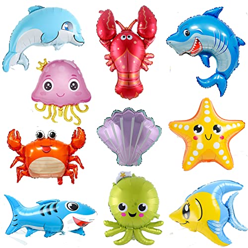 10 Stück Fischballons für Dekorationen unter dem Meer, große Ozean-Tiere-Luftballons, Hai, Delfin, Nilpferd, Krabben, Jakobsmuscheln, Folienballons für Kinder, unter dem Meer 10 Stück Fischballons für Dekorationen unter dem Meer, große Ozean-Tiere-Luftballons, Hai, Delfin, Nilpferd, Krabben, Jakobsmuscheln, Folienballons für Kinder, unter dem Meer von Finypa