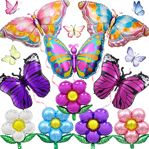 10 Stück Schmetterlings-Folienballons, bunte Schmetterlingsballons und Blumenform-Ballon, Schmetterlings-Party, Frühling, Sommer, Blumenballons für Mottoparty, Babyparty, Hochzeit, Geburtstag von Finypa