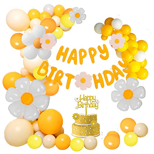 129 Stück Gänseblümchen Ballon Bogen Girlande Kit Daisy Party Dekorationen Weiß Gelb Orange Boho Ballon Girlande Gänseblümchen Blume Happy Birthday Banner für Daisy Thema Hochzeit Geburtstag Party von Finypa