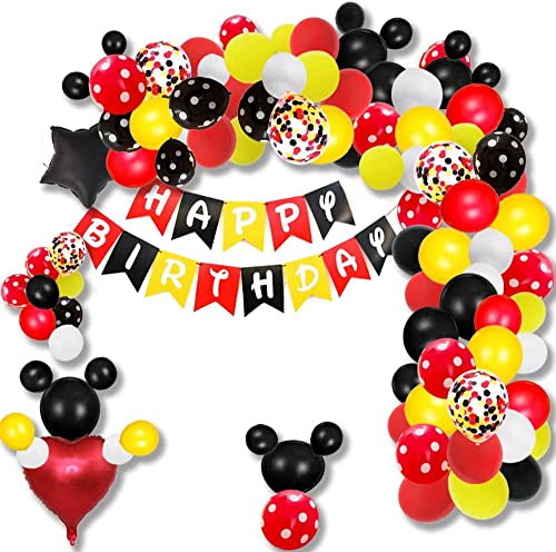 156 Maus Luftballons Girlande Bogen Kit Schwarz Rot Weiß Gelb/Happy Birthday Banner Girlande Bogen und Ballon Maus Mouse Geburtstagsdeko Thema Party Geburtstag Dekoration 156 Maus Luftballons Girlande Bogen Kit Schwarz Rot Weiß Gelb/Happy Birthday Banner Girlande Bogen und Ballon Maus Mouse Geburtstagsdeko Thema Party Geburtstag Dekoration von Finypa