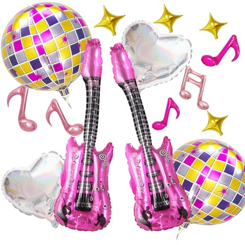 16 x Musikdekorationen für Gastgeschenke, Aluminiumfolienballons für Musiknoten, Gitarre, Disco, herzförmiger Stern, Pop-Sänger-Ballons, riesige Disco-Ball, Musiknote, Gitarrenballons für Geburtstag 16 x Musikdekorationen für Gastgeschenke, Aluminiumfolienballons für Musiknoten, Gitarre, Disco, herzförmiger Stern, Pop-Sänger-Ballons, riesige Disco-Ball, Musiknote, Gitarrenballons für Geburtstag von Finypa