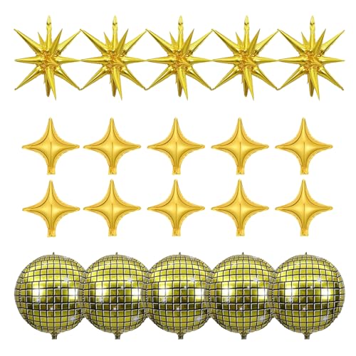 20 Stück Discokugel-Ballons, riesige goldene Explosionsstern-Aluminiumfolien-Ballons und vierzackige Stern-Ballons, Disco-Ballons für 70er-Jahre, Disco-Ballons für Disco-Tanz, Geburtstag, Party, von Finypa
