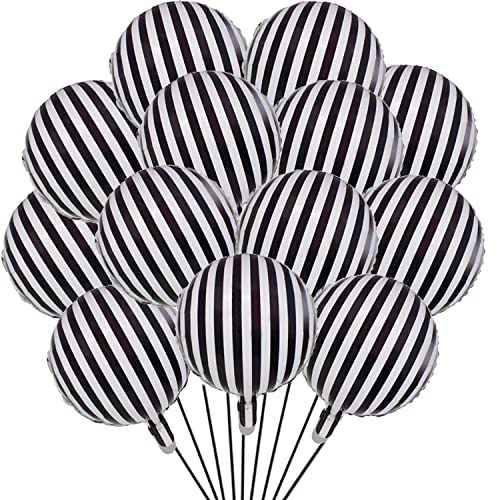 20 Stück schwarz und weiß gestreifte Luftballons Folienballons Aluminium Helium Ballons für Geburtstagsparty Runde Ballons Babyparty Zeremonien Urlaub Party Dekoration von Finypa