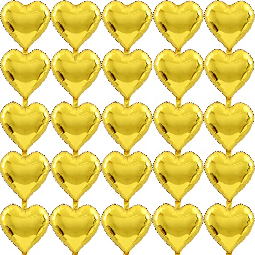 25 Stück goldene Herz-Luftballons, goldene Herz-Folienballons, 45,7 cm, Aluminium, Helium, Gold, Herzform, Mylar-Luftballons für Geburtstagsparty/Hochzeit/Verlobung/Feiertag/Show/Party-Aktivitäten von Finypa