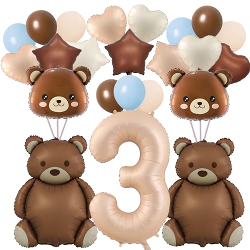 32 Stück Bären-Ballons, 3. Zahlen-Ballons, 101,6 cm, große braune Bären-Ballons, Babyparty-Dekorationen, Geburtstags-Ballons, Folien-Tierballons für Geburtstagsparty-Dekoration (3 32 Stück Bären-Ballons, 3. Zahlen-Ballons, 101,6 cm, große braune Bären-Ballons, Babyparty-Dekorationen, Geburtstags-Ballons, Folien-Tierballons für Geburtstagsparty-Dekoration (3 von Finypa