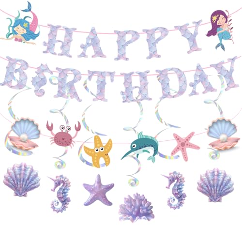 33 Stück Meerjungfrau hängende Wirbel Meerjungfrau Party Dekorationen Meerjungfrau Partyzubehör für Mädchen Meerjungfrau Geburtstag Banner Meerestier Zubehör Zubehör für Meerjungfrau Party Favors von Finypa